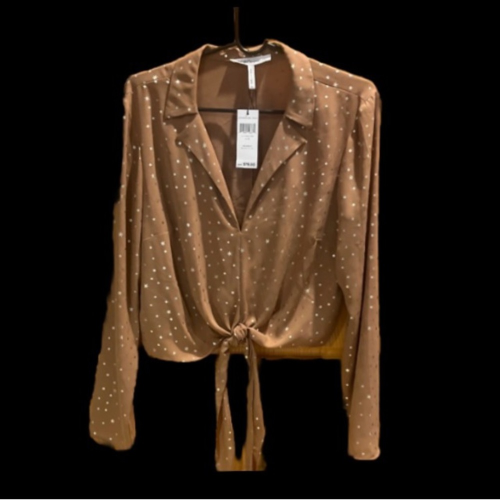 NEW BCBGeneration Dusty Pink Metallic Star Blouse Size Large